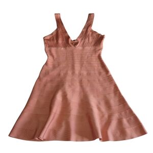 Herve Leger Kyra Blush Pink Sleeveless Bandage A-line Dress Size Large